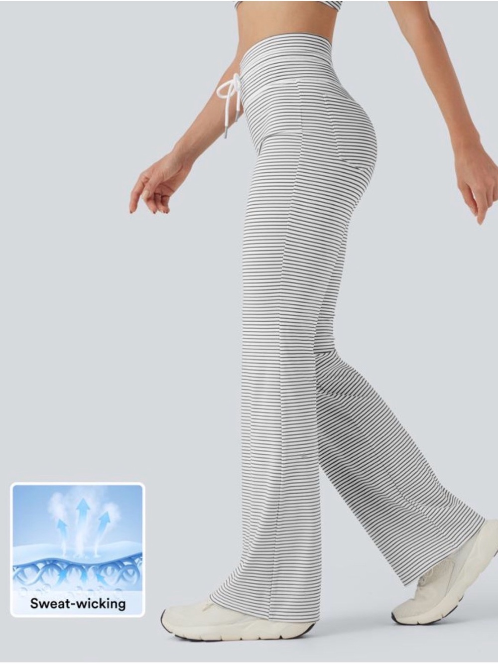 HALARA White & Gray Striped Slim Yoga Flare Lounge Pants NEW - Picture 2 of 9
